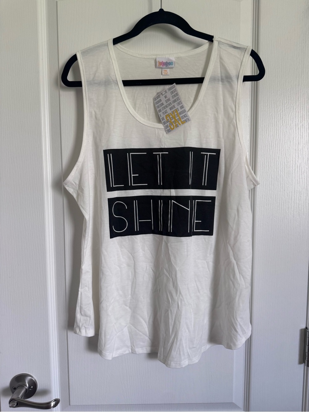 LuLaRoe White Tank Top with Black 'LET IT SHINE' Graphic